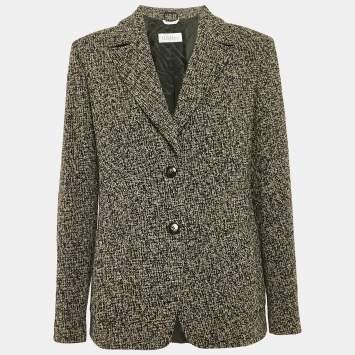 Pre Owned Max Mara Grey Tweed Single Breasted Blazer L