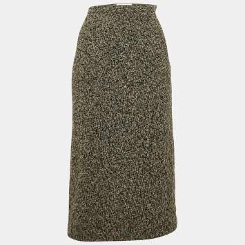 Pre Owned Max Mara Grey Tweed Midi Skirt L