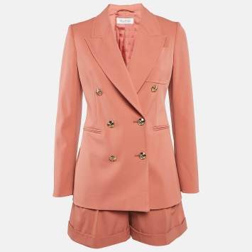 Pre Owned Max Mara Pink Wool Double Breasted Blazer and Shorts Set S