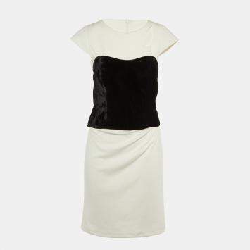 Pre Owned Max Mara White/Black Jersey and Velvet Corset Dress Set