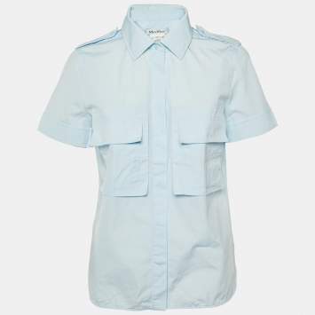 Pre Owned Max Mara Blue Cotton Short Sleeve Shirt M