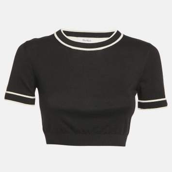 Pre Owned Max Mara Black/White Knit Round Neck Cropped Top M