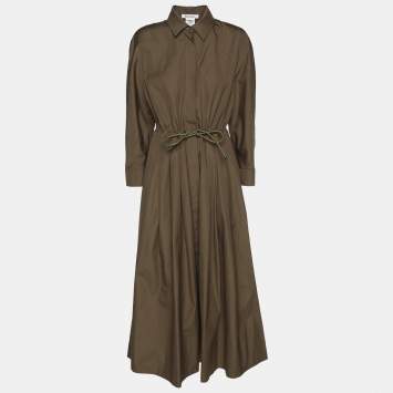 Pre Owned Max Mara Green Cotton Belted Maxi Dress M