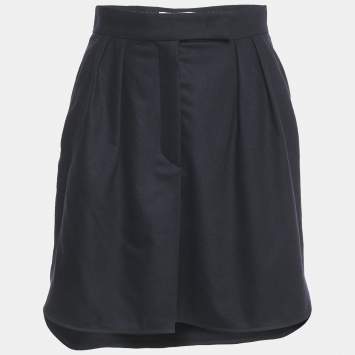 Pre Owned Max Mara Navy Blue Wool Pleated Skirt M