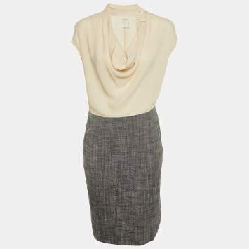 Max Mara Beige Crepe & Linen Blend Midi Dress M