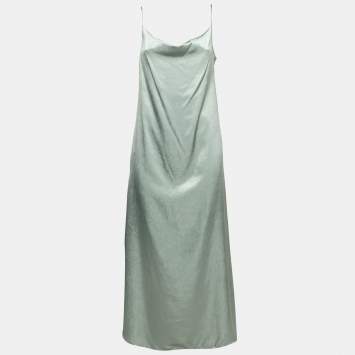 Max Mara Leisure Metallic Grey Satin Strappy Maxi Dress M