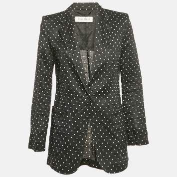 Pre Owned Max Mara Black Dotted Ramie Single Breasted Blazer M
