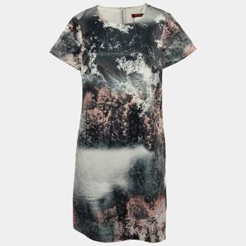 Max Mara Studio Grey Printed Satin Shift Dress M