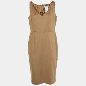 Max Mara Light Brown Camel Hair Sleeveless Sheath Dress L