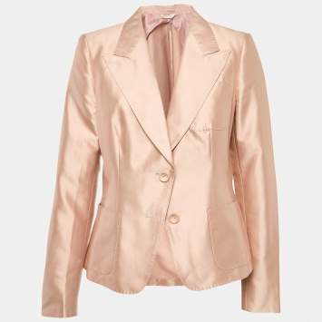 Pre Owned Max Mara Pink Cotton Blend Single Breasted Blazer XL