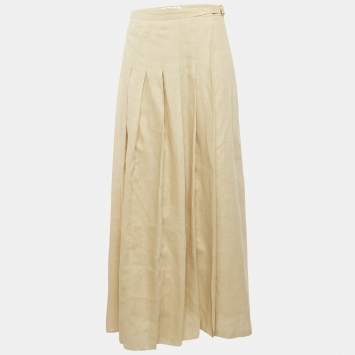 Max Mara Light Beige Linen Pleated Maxi Skirt M