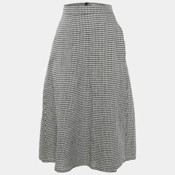 Pre Owned Max Mara Black/White Checkered Midi Skirt M