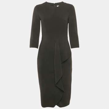 Pre Owned Max Mara Black Wool Ruffled Midi Dress XS