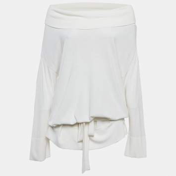 Pre Owned Max Mara White Knit Waist Tie Detail Oversized Sweater M