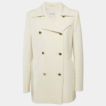 Max Mara Cream Wool Double Breasted Short Coat L
