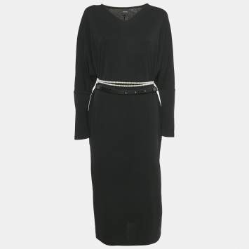 Pre Owned Max Mara Leisure Black Jersey V-Neck Midi Dress L