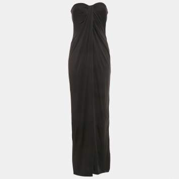 Pre Owned Max Mara Black Jersey Strapless Maxi Dress M