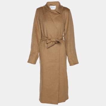 Pre Owned Max Mara Brown Camel Wool Button Front Belted Coat M