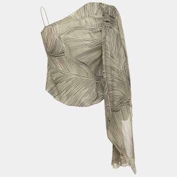 Pre Owned Max Mara Monochrome Printed One Shoulder Tie-Up Top M