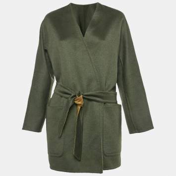 Max Mara Olive Green Cashmere Reversible Short Coat S