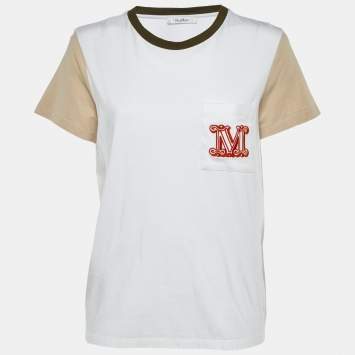 Max Mara White Cotton Logo Embroidered Crew Neck T-Shirt L