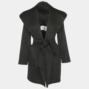 Pre Owned Max Mara Black Camel Hair Open Front Hooded Coat S