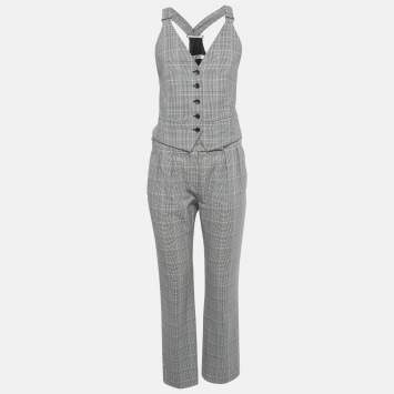 Pre Owned Max Mara Black/White Prince of Wales Print Cotton Vest Coat Trouser Set S/XS