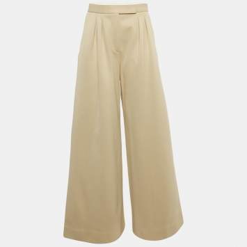 Pre Owned Max Mara Beige Cotton Blend Wide Leg Trousers M