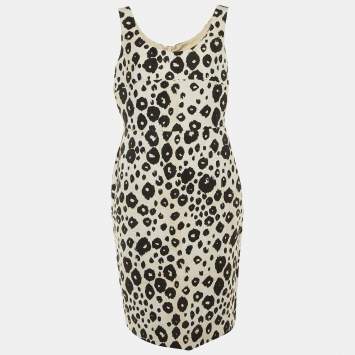 Pre Owned Max Mara Beige /Black Animal Print Cotton Blend Midi Dress XL