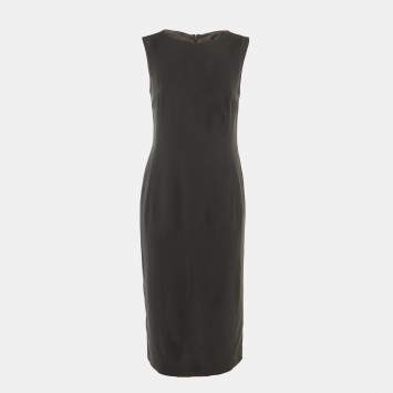 Pre Owned فستان ميدي ماكسي بدون أكمام من قماش كريب رمادي فحمي مقاس متوسط ماكس مارا