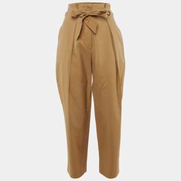 مملوكة مسبقًا Max Mara Khaki Cotton Paper Bag Waist Trousers M