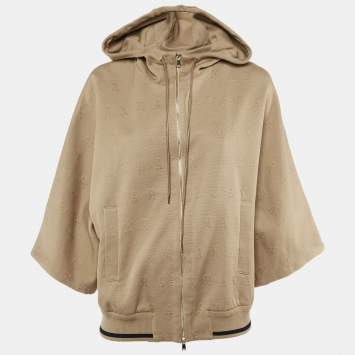 Pre Owned Max Mara Beige Monogram Cotton Lampo Hoodie L