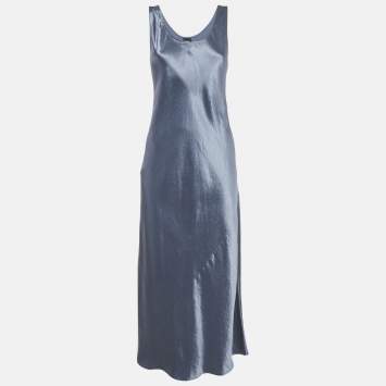 Pre Owned Max Mara Leisure Slate Grey Satin Maxi Dress M