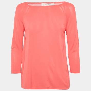 Pre Owned Max Mara Coral Pink Knit Quarter Sleeve Jumper M 