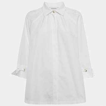 Pre Owned Max Mara White Cotton Sleeve Tie Detail Blouse L