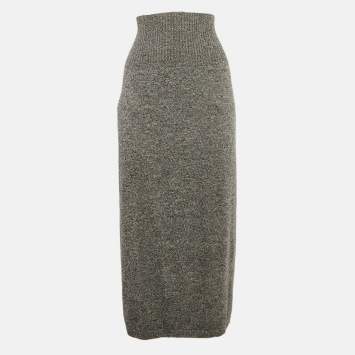 Pre Owned Max Mara Leisure Grey Wool Knit Midi Skirt L