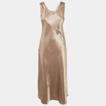 مملوكة مسبقًا Max Mara Leisure Champagne Brown Satin Midi Dress S