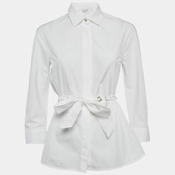 Pre Owned قميص ماكس مارا قطن أبيض بأكمام طويلة مع حزام مقاس صغير