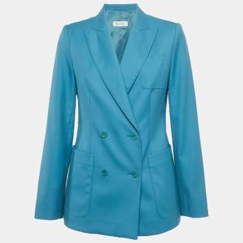 Pre Owned Max Mara Blue Wool Double Breasted Blazer M