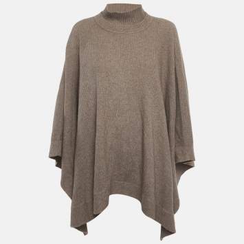 Pre Owned Max Mara Beige Cashmere Rib Knit Poncho One Size 