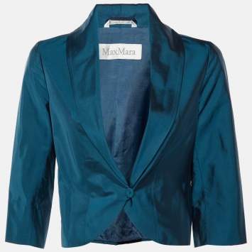 Pre Owned Max Mara Teal Blue Satin Button Front Blazer M