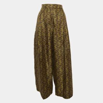 مملوكة مسبقًا Max Mara Green All Over Print Silk Side Slit Moxa Pants M