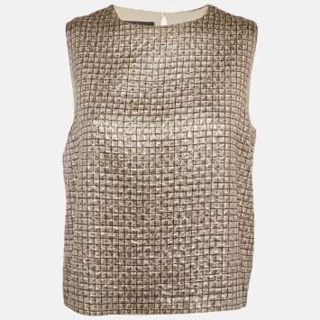 Pre Owned Max mara Brown Lurex Jacquard Sleeveless Top L