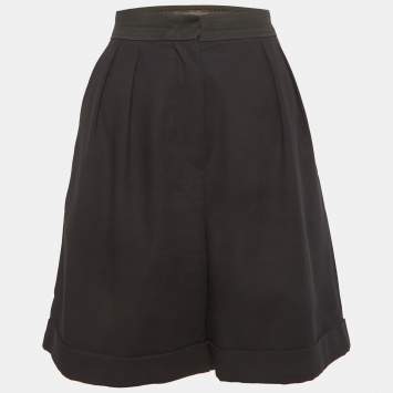 مملوكة مسبقًا Max Mara Black Cotton Pleated Shorts M