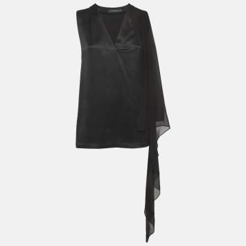 مملوكة مسبقًا Max Mara Black Satin Silk Sleeveless Top M