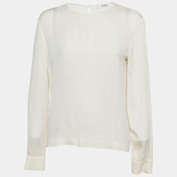 مملوكة مسبقًا Max Mara Cream Jersey and Silk Long Sleeve Top M