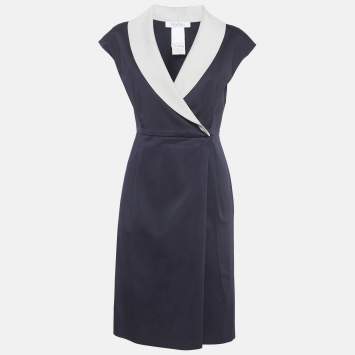 Pre Owned Max Mara Navy Blue Cotton Midi Dress S