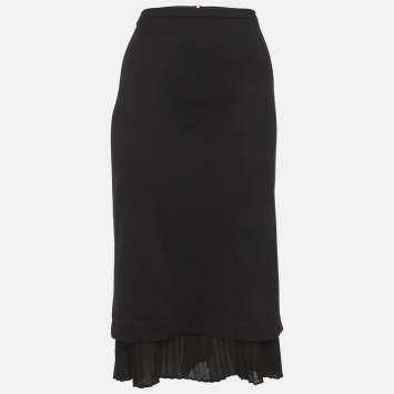 Pre Owned Max Mara Black Plisse Trim Jersey Pencil Skirt L