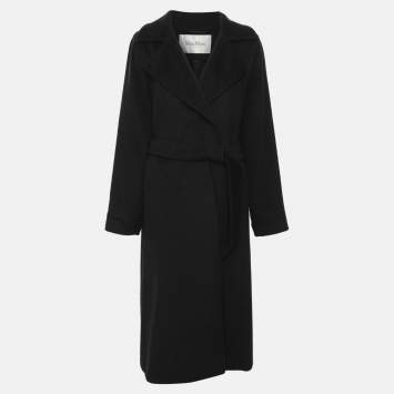 Pre Owned Max Mara Navy Blue Camel Hair Belted Trench Coat S