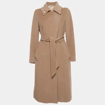 Pre Owned Max Mara Brown Wool Belted Long Coat S